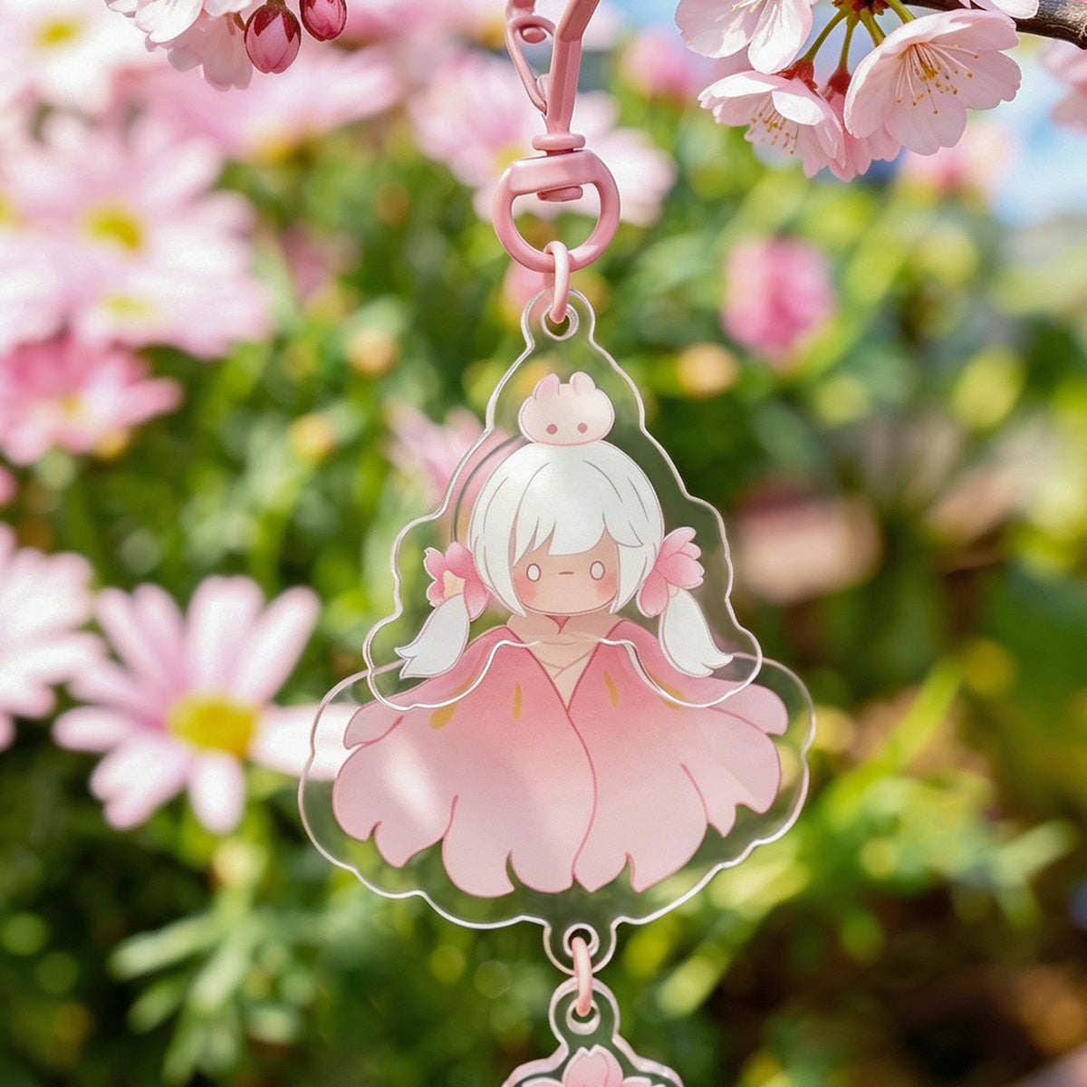 ゆらゆらアクリルキーホルダー - 花笑むピンク