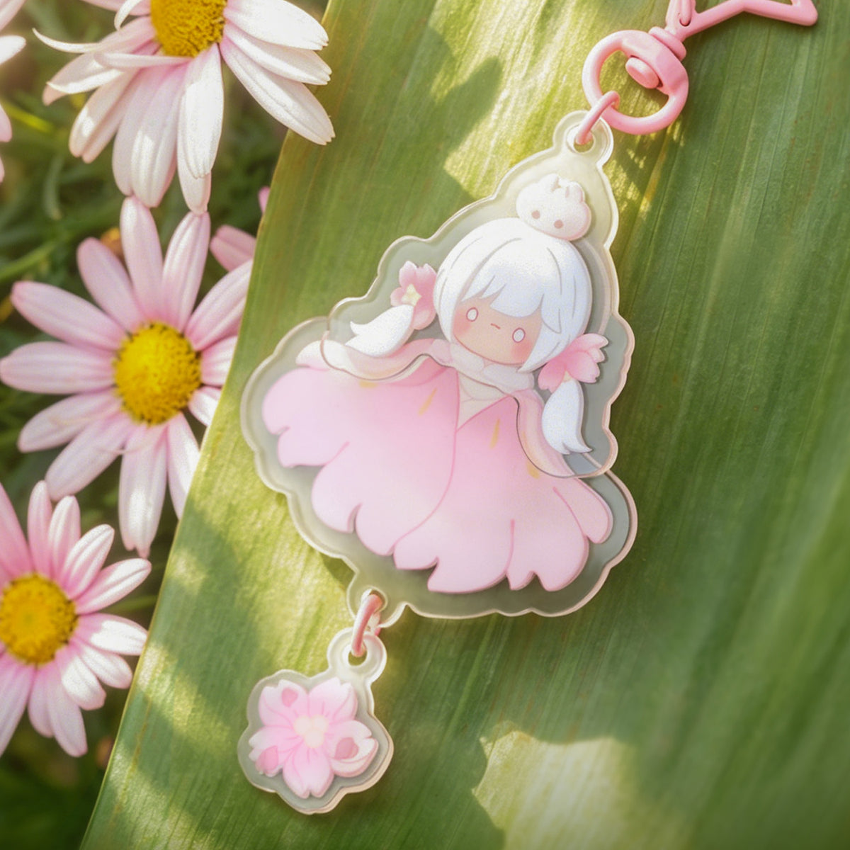 ゆらゆらアクリルキーホルダー - 花笑むピンク