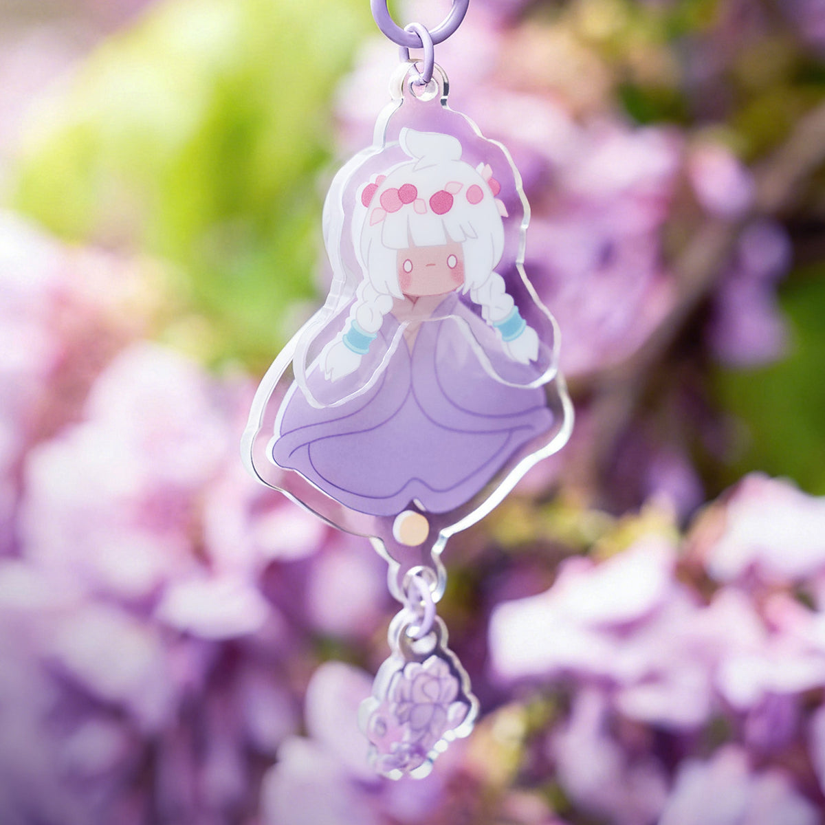 ゆらゆらアクリルキーホルダー - 花笑むパープル