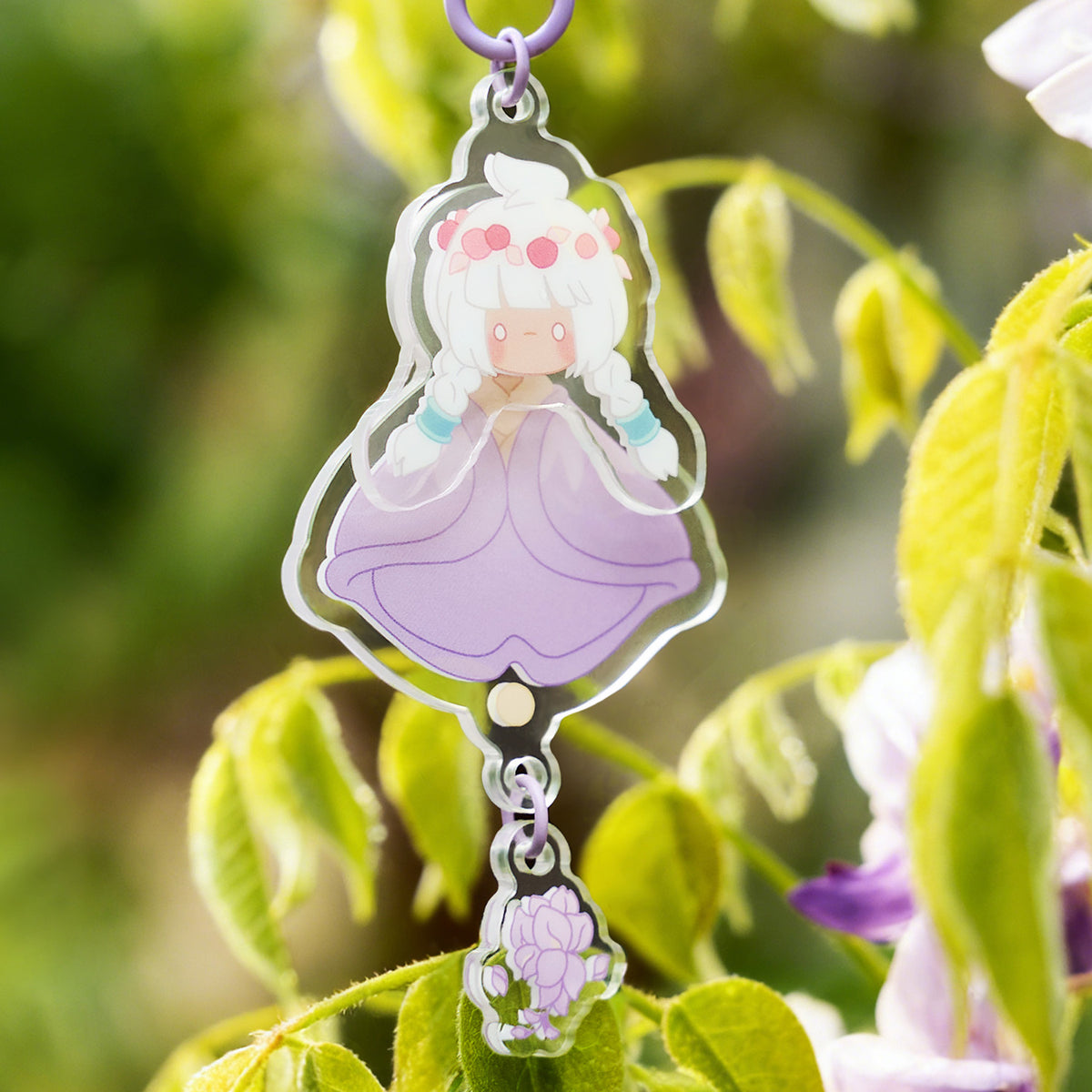ゆらゆらアクリルキーホルダー - 花笑むパープル