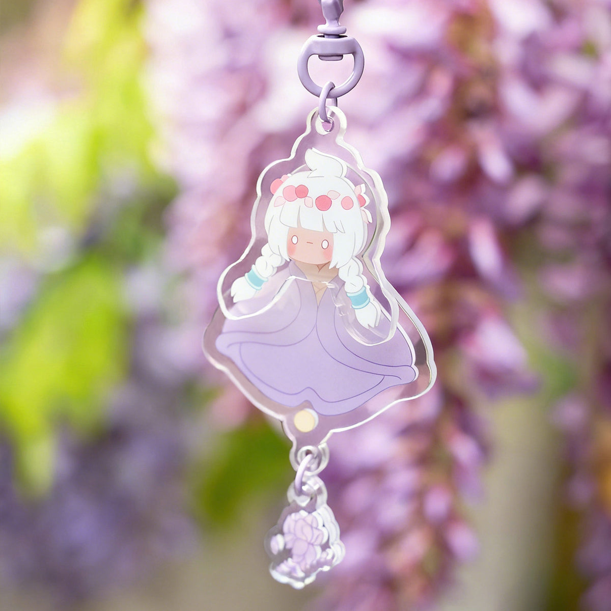 ゆらゆらアクリルキーホルダー - 花笑むパープル