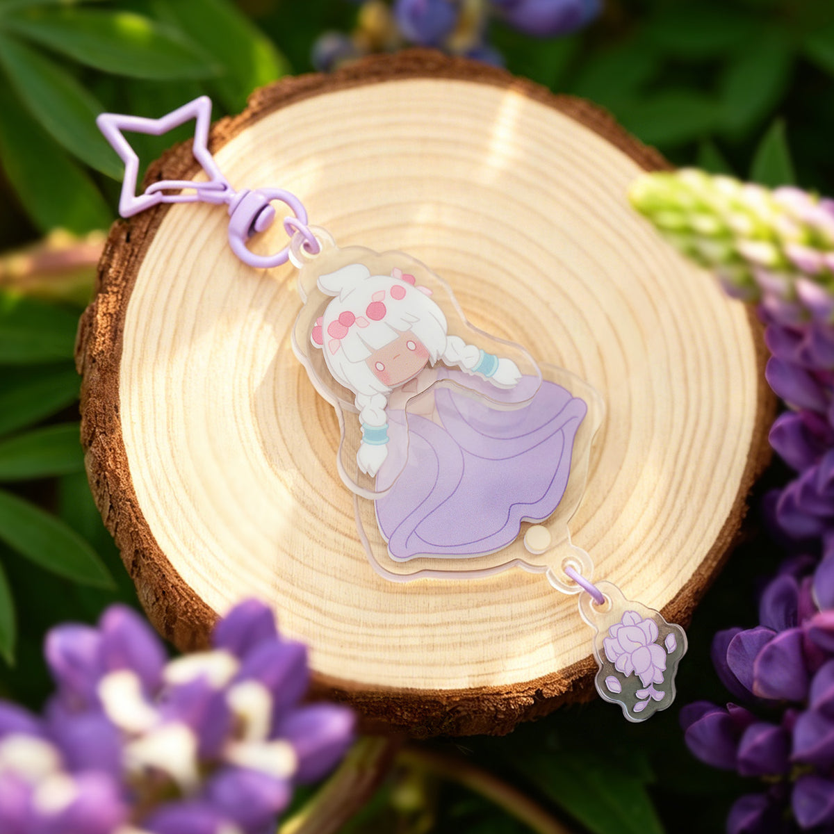 ゆらゆらアクリルキーホルダー - 花笑むパープル
